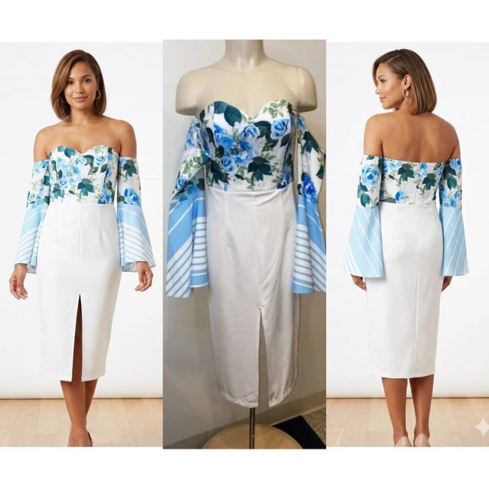 La Patean White With Blue Flowers Dress